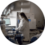 Female Arvinas scientific staffer working in the lab